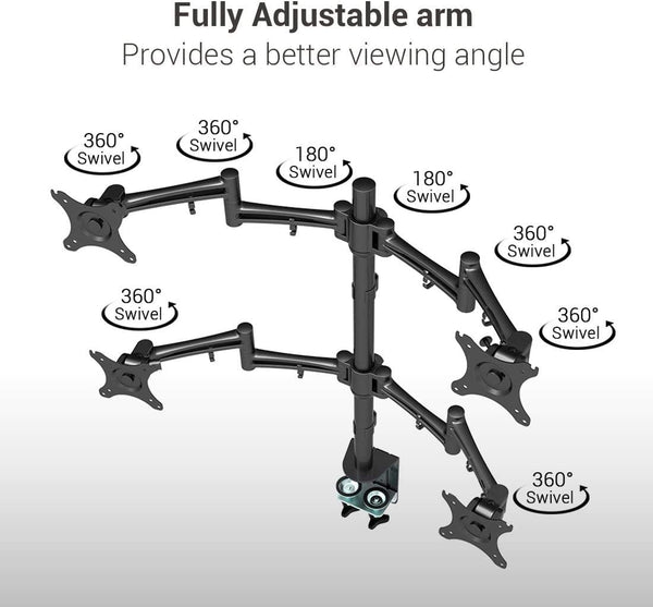 ThingyClub® Adjustable Aluminium Universal Full Motion Desk Mount Arm Stand Bracket (QUADRUPLE MONITOR ARM)