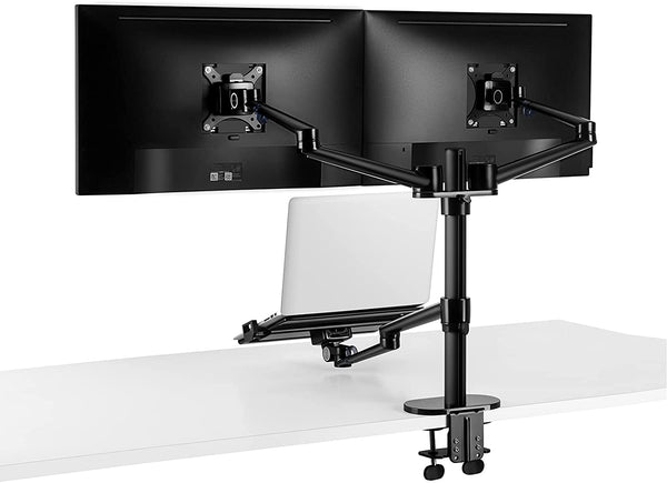 ThingyClub Height Adjustable 3 in 1 Laptop Monitor Stand Compatible with 12 to 17 inch Laptop, Hold 2 Monitors up to 27 inch with VESA, Monitor Desk Stand arm Riser Mount Stand Workstation
