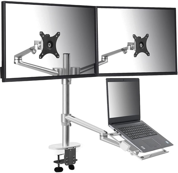 ThingyClub Height Adjustable 3 in 1 Laptop Monitor Stand Compatible with 12 to 17 inch Laptop, Hold 2 Monitors up to 27 inch with VESA, Monitor Desk Stand arm Riser Mount Stand Workstation