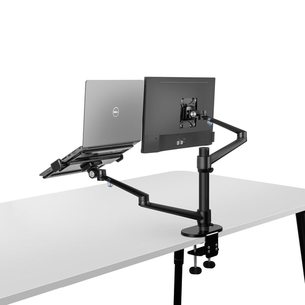 Thingy Club 2 in1 Dual Arm Tablet & Laptop Mount, Height Adjustable Desk Mount Stand for up to 7''-13'' tablet and 12-17 inch Laptop, Extra VESA Adopter up to 27'' monitor