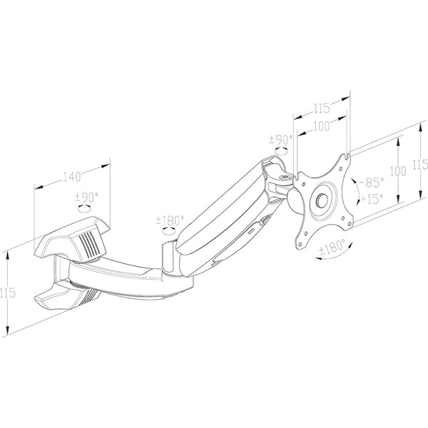 ThingyClub Gas Powered Single LCD LED Wall Mount Arm Monitor Stand Bracket with Tilt and Swivel (Tilt -90°/+85°|Swivel 180°|Rotate 360°)