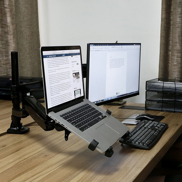 ADJUSTABLE Laptop & Monitor Dual Arm DESK MOUNT BRACKET(REFURBISHED)