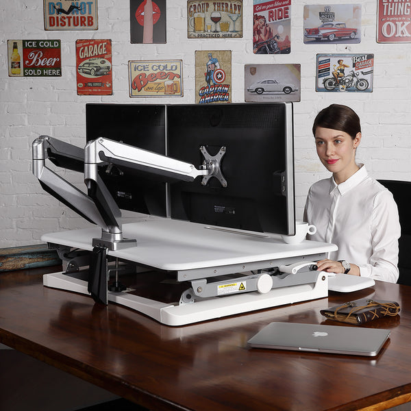 ThingyClub Sit Stand Gas Spring Adjustable Desk (White)-Top Workstation