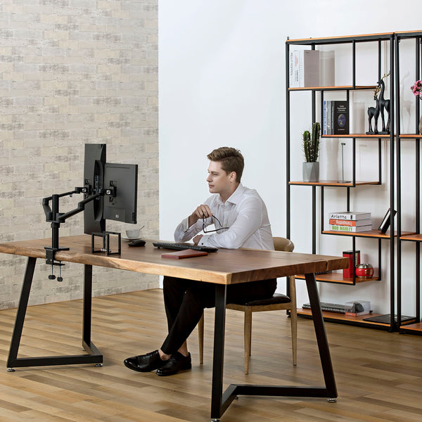 ThingyClub® Dual LCD Arm Desk VESA Bracket & Monitor Arm Stand for 10"-27" Screens: Tilt up 90° /down 85°, Swivel left / right 180°, 360° Rotation (Black, Silver)