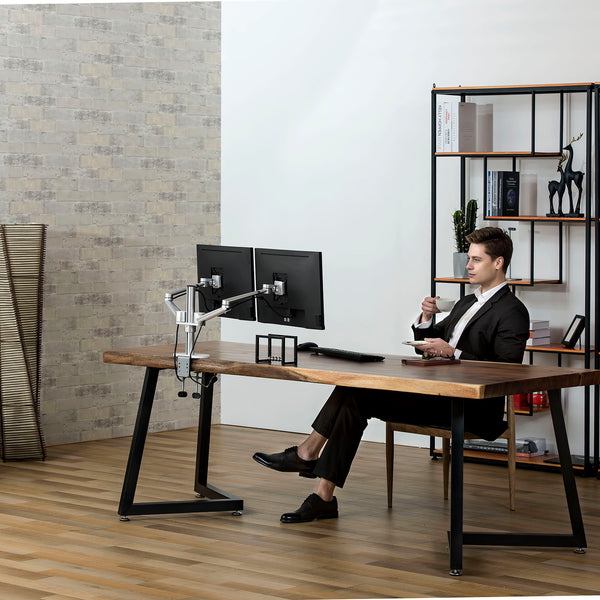 ThingyClub® Dual LCD Arm Desk VESA Bracket & Monitor Arm Stand for 10"-27" Screens: Tilt up 90° /down 85°, Swivel left / right 180°, 360° Rotation (Black, Silver)