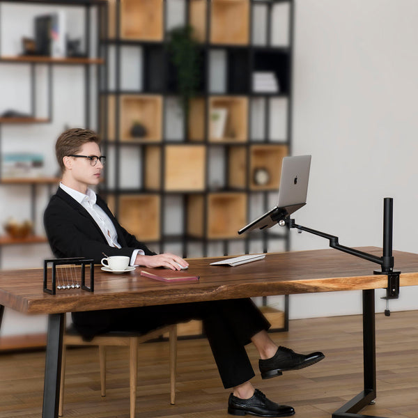 ThingyClub® Adjustable Aluminium Universal 2 in 1 Single Laptop Notebook or Tablet Desk Mount Arm Stand Bracket with Tilt and Swivel (Silver, Black)