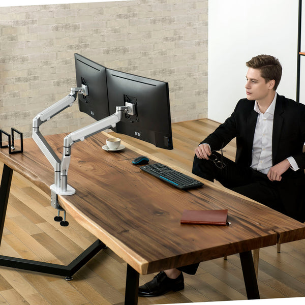 ThingyClub® Dual Gas Spring LCD Arm Desk VESA Bracket & Monitor Arm Stand for 10"-27" Screens: Tilt up 90°/down 85°, Swivel left/right 180°, 360° Rotation