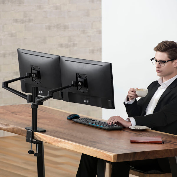 ThingyClub® Dual LCD Arm Desk VESA Bracket & Monitor Arm Stand for 10"-27" Screens: Tilt up 90° /down 85°, Swivel left / right 180°, 360° Rotation (Black, Silver)