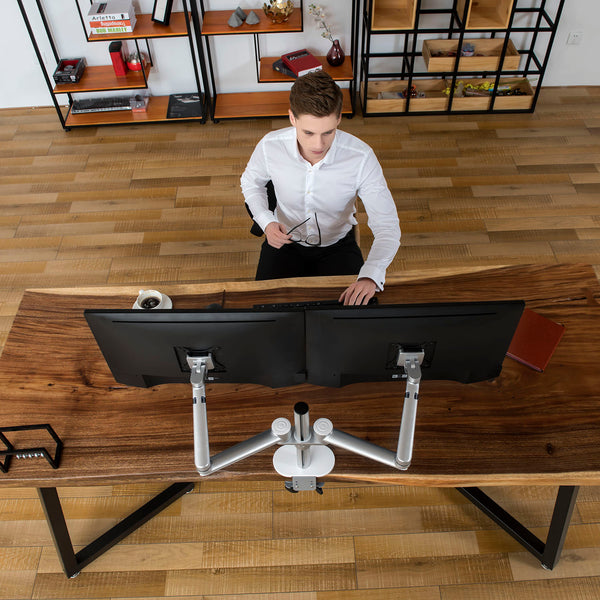 ThingyClub® Dual LCD Arm Desk VESA Bracket & Monitor Arm Stand for 10"-27" Screens: Tilt up 90° /down 85°, Swivel left / right 180°, 360° Rotation (Black, Silver)