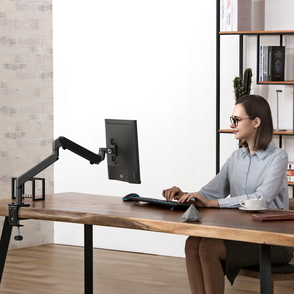 ThingyClub Single Gas Spring LCD Arm Desk VESA Bracket & Monitor Arm Stand for 10"-27" Screens: Tilt up 90°/down 85°, Swivel left/right 180°, 360° Rotation (REFURBISHED)