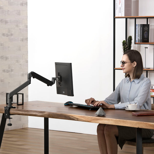 ThingyClub Single Gas Spring LCD Arm Desk VESA Bracket & Monitor Arm Stand for 10"-27" Screens: Tilt up 90°/down 85°, Swivel left/right 180°, 360° Rotation