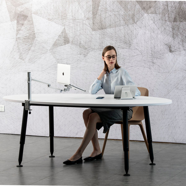 ThingyClub® Adjustable Aluminium Universal 2 in 1 Single Laptop Notebook or Tablet Desk Mount Arm Stand Bracket with Tilt and Swivel (Silver, Black)