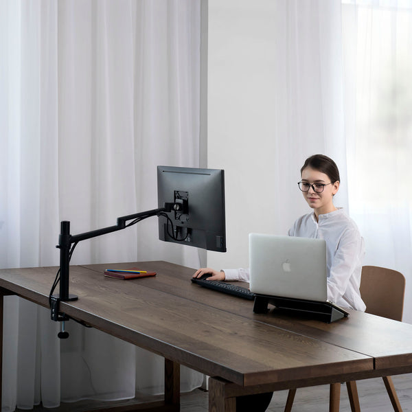 ThingyClub® Single LCD Arm Desk VESA Bracket & Monitor Arm Stand for 10"-27" Screens: Tilt up 90° /down 85°, Swivel left / right 180°, 360° Rotation (Silver, Black)