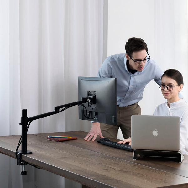 ThingyClub® Single LCD Arm Desk VESA Bracket & Monitor Arm Stand for 10"-27" Screens: Tilt up 90° /down 85°, Swivel left / right 180°, 360° Rotation (Silver, Black)