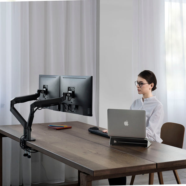 ThingyClub® Dual Gas Spring LCD Arm Desk VESA Bracket & Monitor Arm Stand for 10"-27" Screens: Tilt up 90°/down 85°, Swivel left/right 180°, 360° Rotation
