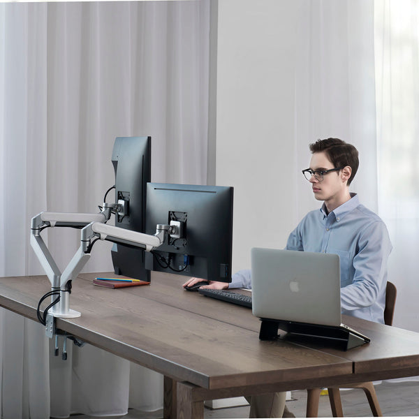 ThingyClub® Dual Gas Spring LCD Arm Desk VESA Bracket & Monitor Arm Stand for 10"-27" Screens: Tilt up 90°/down 85°, Swivel left/right 180°, 360° Rotation