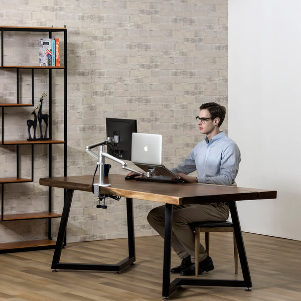 ThingyClub® Adjustable Aluminium Universal Laptop & Monitor Desk Mount Monitor Arm Stand Bracket with Tilt and Swivel (Black, Silver)