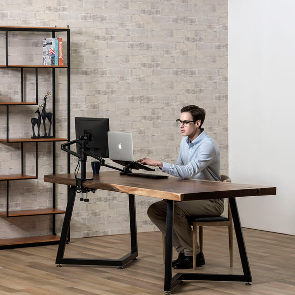 ThingyClub® Adjustable Aluminium Universal Laptop & Monitor Desk Mount Monitor Arm Stand Bracket with Tilt and Swivel (Black, Silver) (REFURBISHED)