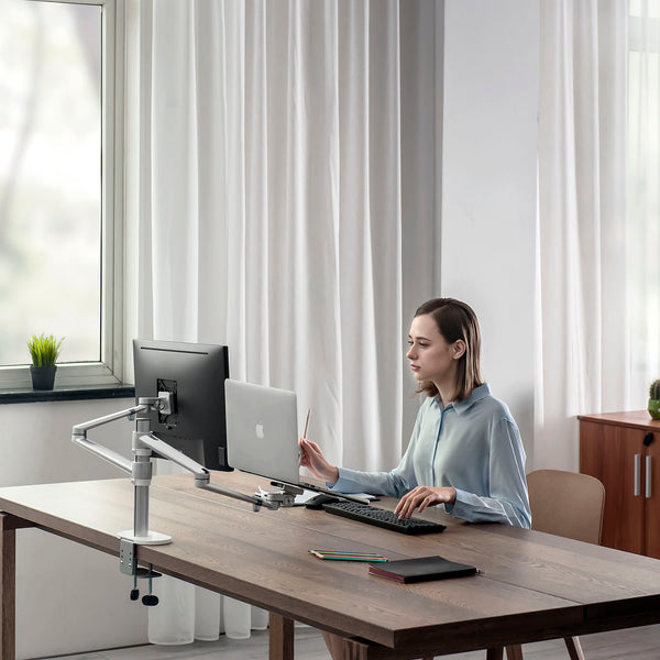 ThingyClub® Adjustable Aluminium Universal Laptop & Monitor Desk Mount Monitor Arm Stand Bracket with Tilt and Swivel (Black, Silver)