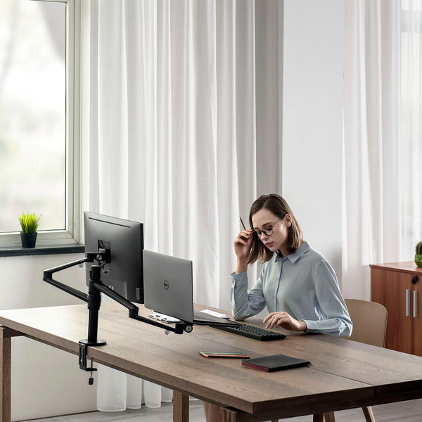 ThingyClub® Adjustable Aluminium Universal Laptop & Monitor Desk Mount Monitor Arm Stand Bracket with Tilt and Swivel (Black, Silver) (REFURBISHED)