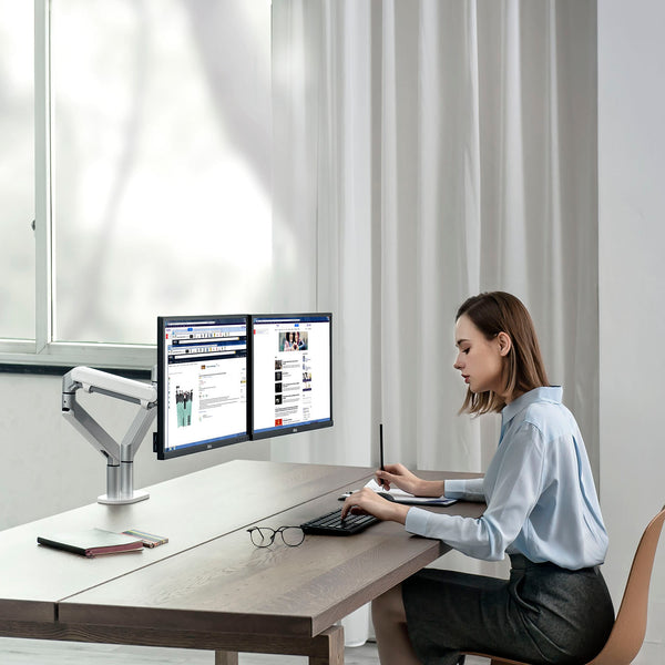 ThingyClub® Dual Gas Spring LCD Arm Desk VESA Bracket & Monitor Arm Stand for 10"-27" Screens: Tilt up 90°/down 85°, Swivel left/right 180°, 360° Rotation