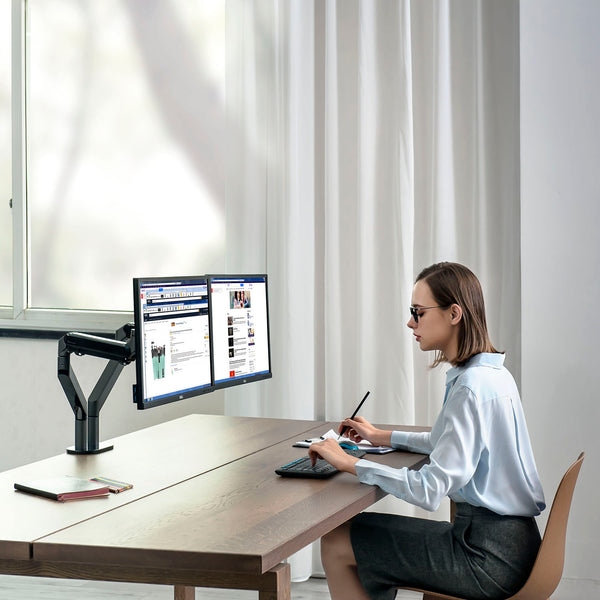 ThingyClub® Dual Gas Spring LCD Arm Desk VESA Bracket & Monitor Arm Stand for 10"-27" Screens: Tilt up 90°/down 85°, Swivel left/right 180°, 360° Rotation