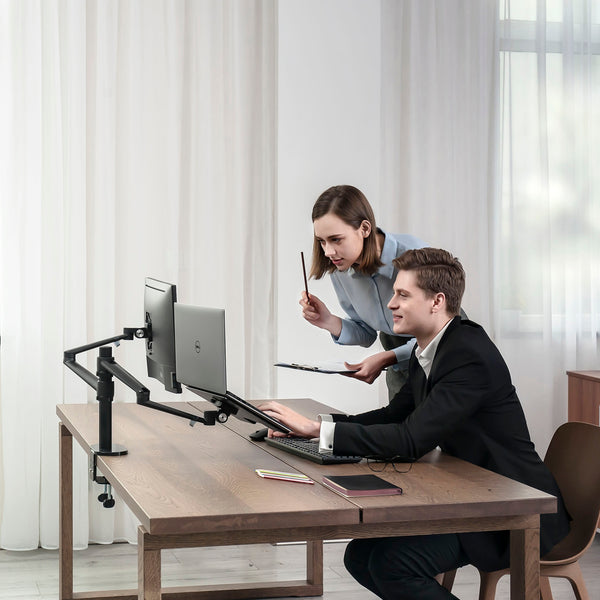 ThingyClub® Adjustable Aluminium Universal Laptop & Monitor Desk Mount Monitor Arm Stand Bracket with Tilt and Swivel (Black, Silver)