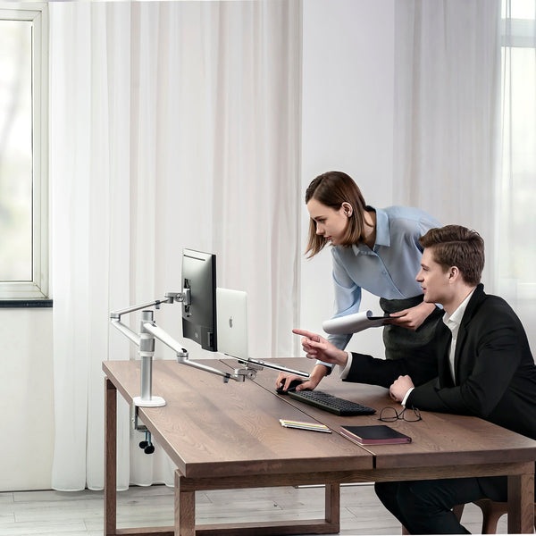 ThingyClub® Adjustable Aluminium Universal Laptop & Monitor Desk Mount Monitor Arm Stand Bracket with Tilt and Swivel (Black, Silver)