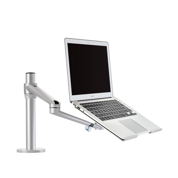 ThingyClub® Adjustable Aluminium Universal 2 in 1 Single Laptop Notebook or Tablet Desk Mount Arm Stand Bracket with Tilt and Swivel (Silver, Black)