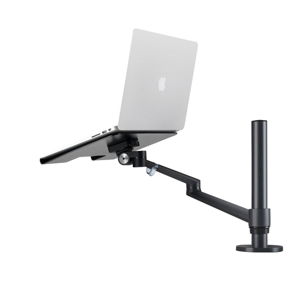 ThingyClub® Adjustable Aluminium Universal 2 in 1 Single Laptop Notebook or Tablet Desk Mount Arm Stand Bracket with Tilt and Swivel (Silver, Black)