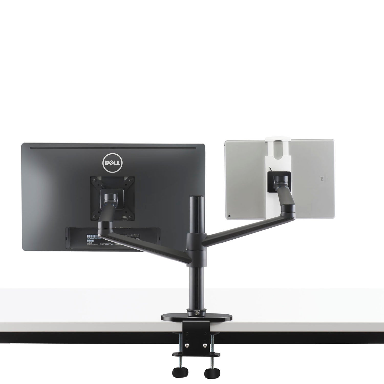 ThingyClub® Adjustable Aluminium Universal Tablet & Monitor Desk Mount Dual  Arms Stand Bracket with Tilt and Swivel (Silver, Black)