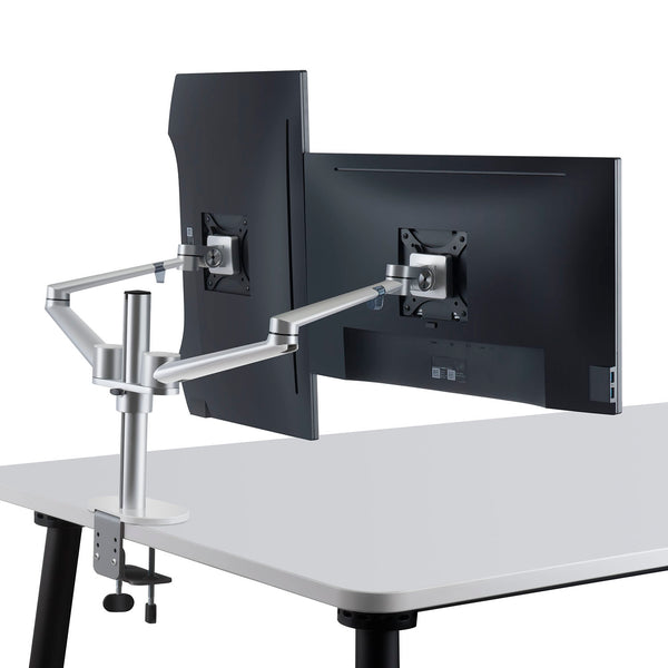 ThingyClub® Dual LCD Arm Desk VESA Bracket & Monitor Arm Stand for 10"-27" Screens: Tilt up 90° /down 85°, Swivel left / right 180°, 360° Rotation (Black, Silver)
