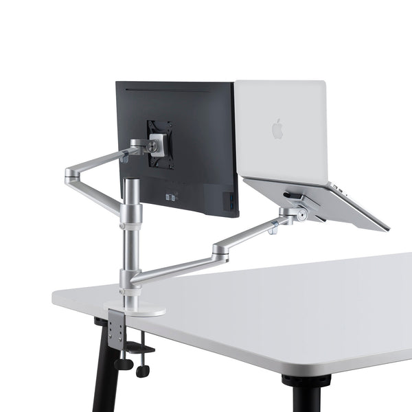 ThingyClub® Adjustable Aluminium Universal Laptop & Monitor Desk Mount Monitor Arm Stand Bracket with Tilt and Swivel (Black, Silver) (REFURBISHED)