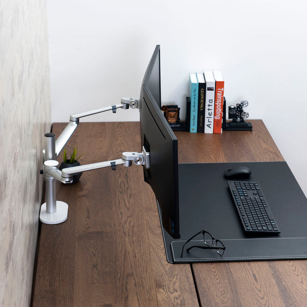 ThingyClub® Dual LCD Arm Desk VESA Bracket & Monitor Arm Stand for 10"-27" Screens: Tilt up 90° /down 85°, Swivel left / right 180°, 360° Rotation (Black, Silver)