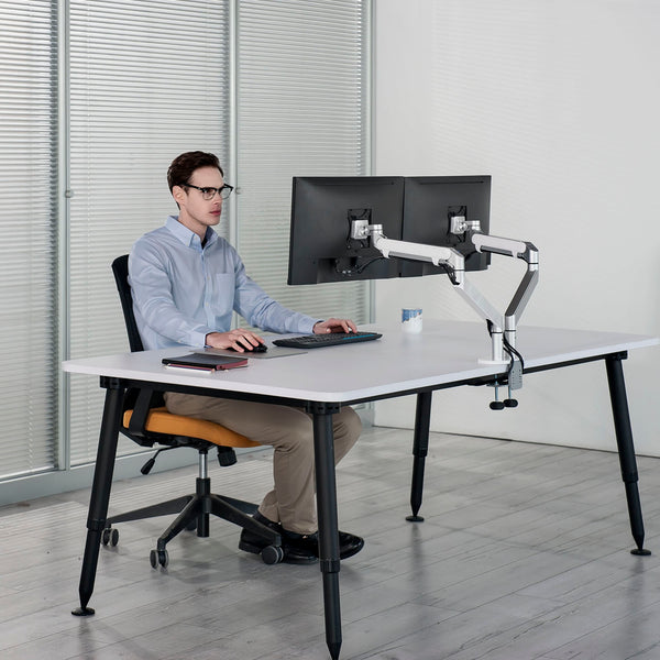 ThingyClub® Dual Gas Spring LCD Arm Desk VESA Bracket & Monitor Arm Stand for 10"-27" Screens: Tilt up 90°/down 85°, Swivel left/right 180°, 360° Rotation
