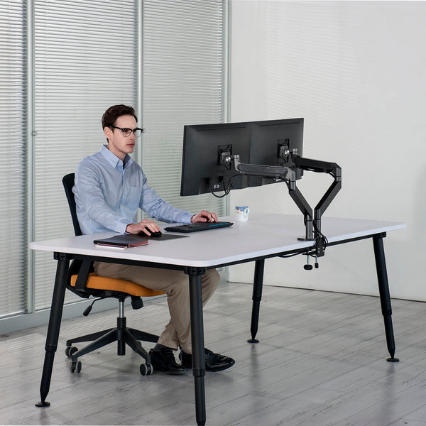 ThingyClub® Dual Gas Spring LCD Arm Desk VESA Bracket & Monitor Arm Stand for 10"-27" Screens: Tilt up 90°/down 85°, Swivel left/right 180°, 360° Rotation