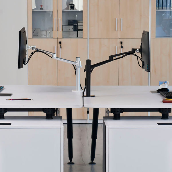 ThingyClub® Single LCD Arm Desk VESA Bracket & Monitor Arm Stand for 10"-27" Screens: Tilt up 90° /down 85°, Swivel left / right 180°, 360° Rotation (Silver, Black)