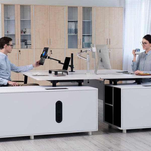 ThingyClub® Adjustable Aluminium Universal 2 in 1 Single Laptop Notebook or Tablet Desk Mount Arm Stand Bracket with Tilt and Swivel (Silver, Black)