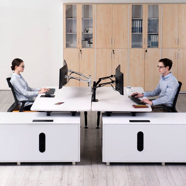 ThingyClub® Dual LCD Arm Desk VESA Bracket & Monitor Arm Stand for 10"-27" Screens: Tilt up 90° /down 85°, Swivel left / right 180°, 360° Rotation (Black, Silver)