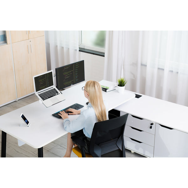 Thingy Club 2 in1 Dual Arm Tablet & Laptop Mount, Height Adjustable Desk Mount Stand for up to 7''-13'' tablet and 12-17 inch Laptop, Extra VESA Adopter up to 27'' monitor