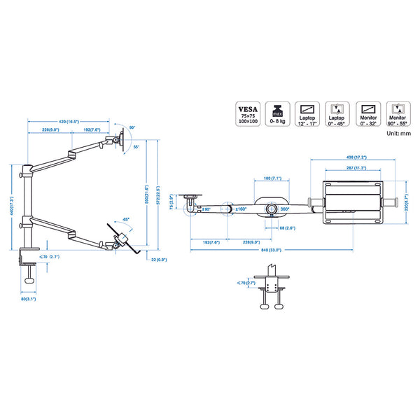 Thingy Club Dual Arm Monitor & Laptop Mount, Desk Mount Stand for up to 30 inch Computer Screen and 12-17 inch Laptop (REFURBISHED)