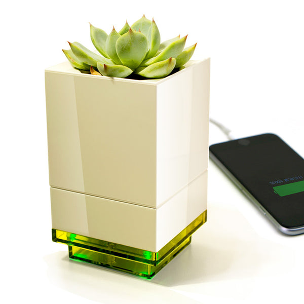 Creative Modular Selfwatering Square White Pot - Kitchen Garden, Home and Office Decoration (4-port USB Charger Pot)