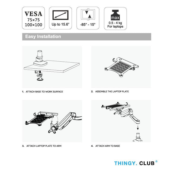 GS - 2 In 1 Adjustable Laptop Or Monitor Desktop Mount (REFURBISHED)