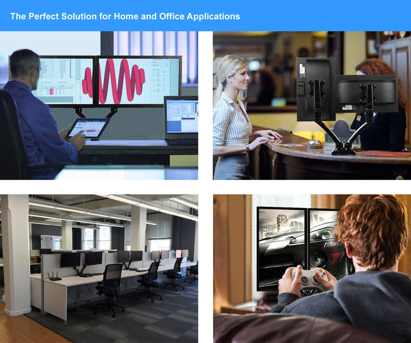 GS - Functional Adjustable Articulating Swivel Computer Monitor Arm Desktop Mount Stand Workstation Support Holder (Dual Arms for Monitors- with USB port)